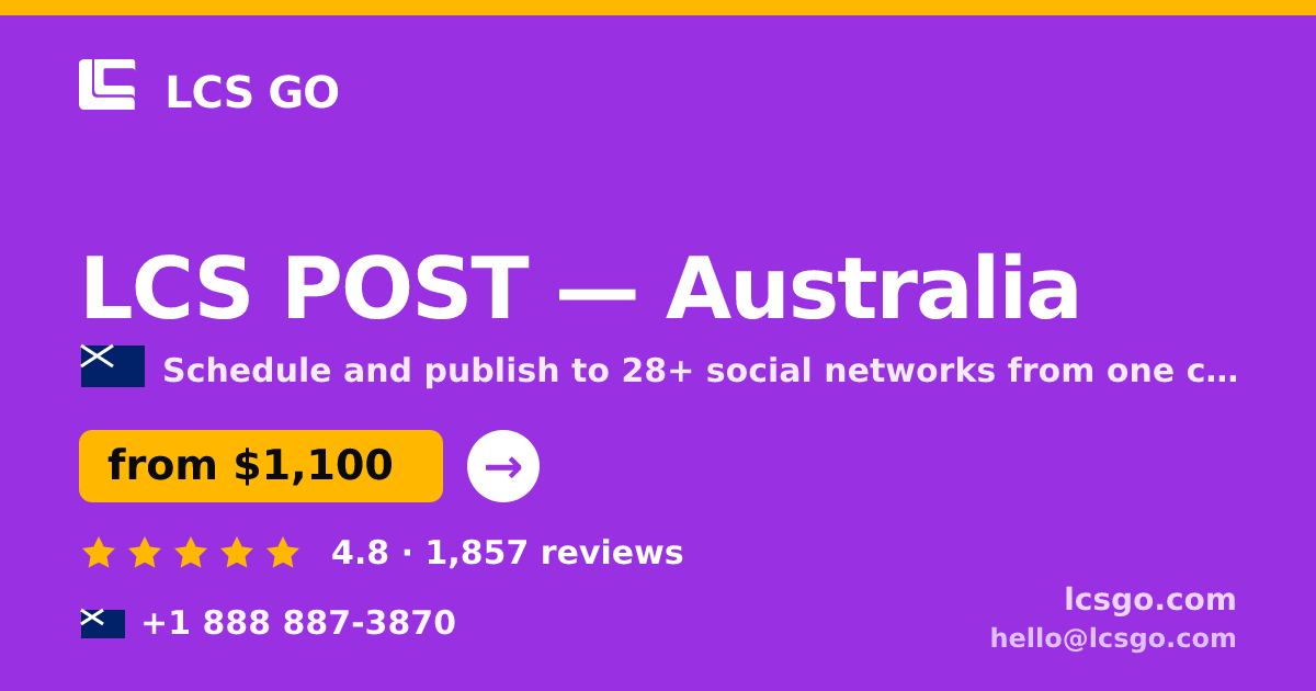 LCS POST in Australia — from $1,100/mo, rated 4.8/5 by 1857 clients. LCS GO.