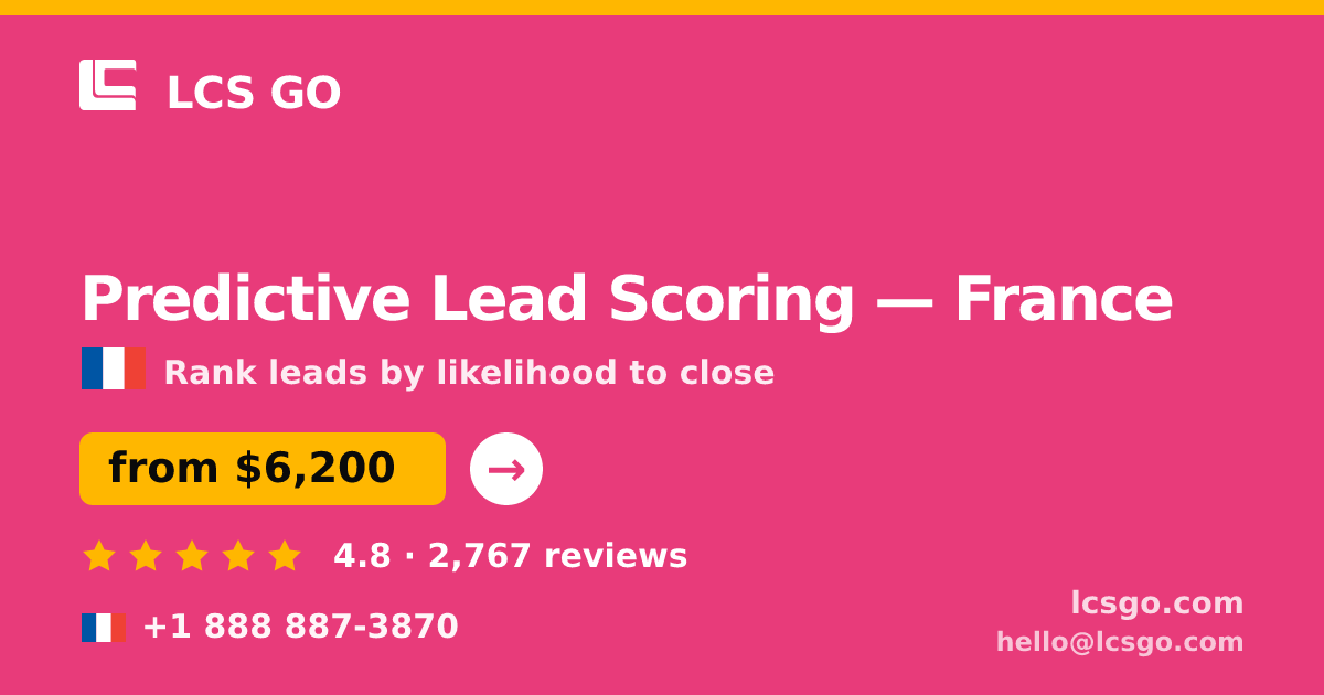 Predictive Lead Scoring in France — from $6,200, rated 4.8/5 by 2767 clients. LCS GO.