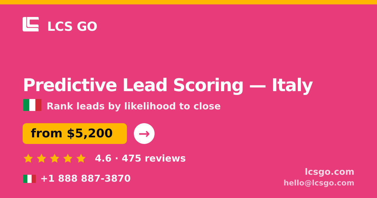 Predictive Lead Scoring in Italy — from $5,200, rated 4.6/5 by 475 clients. LCS GO.