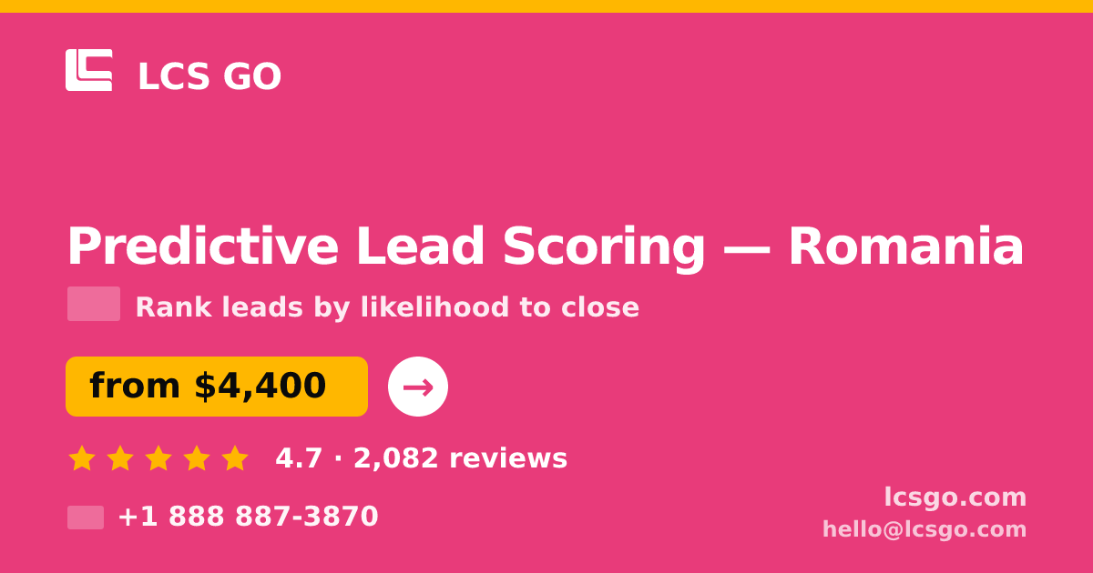 Predictive Lead Scoring in Romania — from $4,400, rated 4.7/5 by 2082 clients. LCS GO.