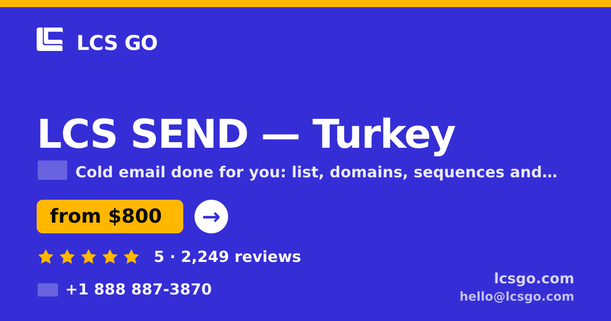 LCS SEND in Turkey — from $800/mo, rated 5/5 by 2249 clients. LCS GO.