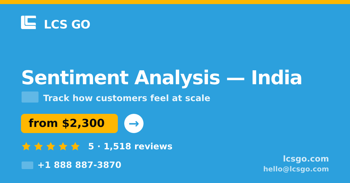 Sentiment Analysis in India — from $2,300, rated 5/5 by 1518 clients. LCS GO.