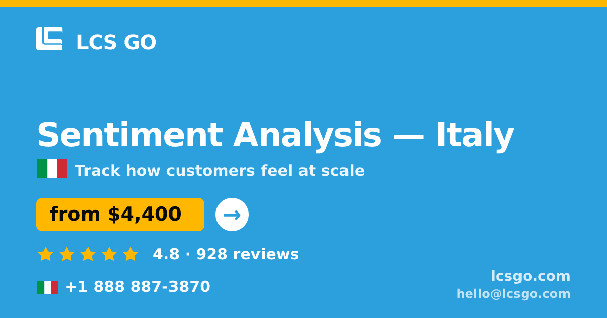 Sentiment Analysis in Italy — from $4,400, rated 4.8/5 by 928 clients. LCS GO.