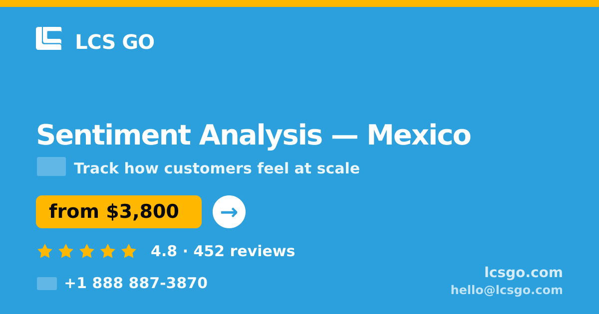 Sentiment Analysis in Mexico — from $3,800, rated 4.8/5 by 452 clients. LCS GO.