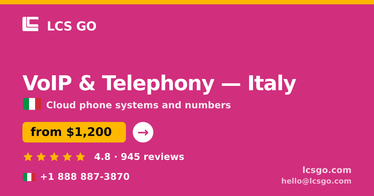 VoIP & Telephony in Italy — from $1,200/mo, rated 4.8/5 by 945 clients. LCS GO.