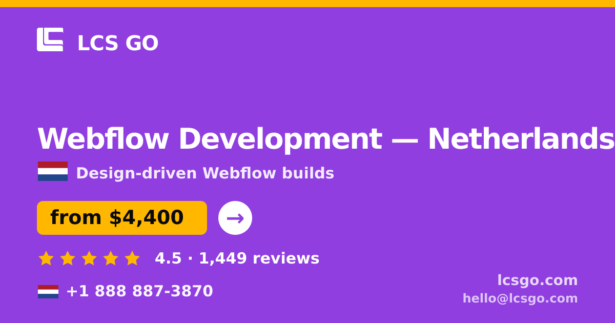 Webflow Development in The Hague — from $6,000, rated 4.6/5 by 1913 clients. LCS GO.