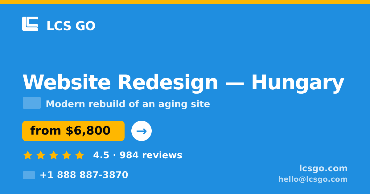 Website Redesign in Hungary — from $6,800, rated 4.5/5 by 984 clients. LCS GO.